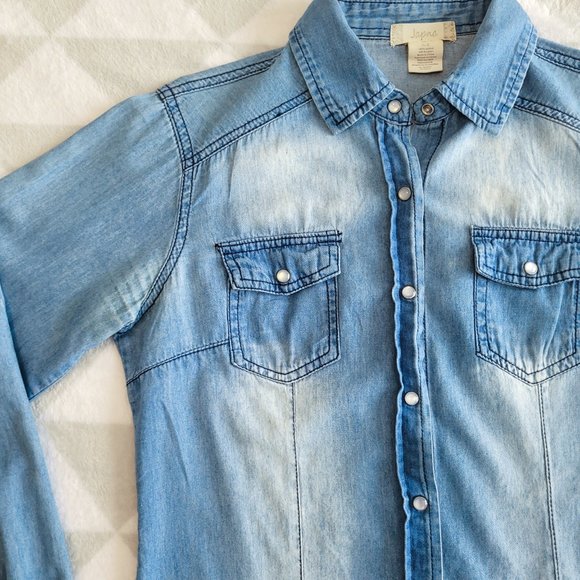 JAPNA Cotton Lightweight Classic Blue Shirt, Long Sleeve Casual Shirt, Size S - Picture 6 of 9